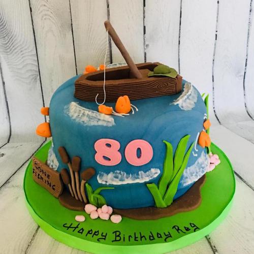 80th Birthday Cake with a Fishing Theme