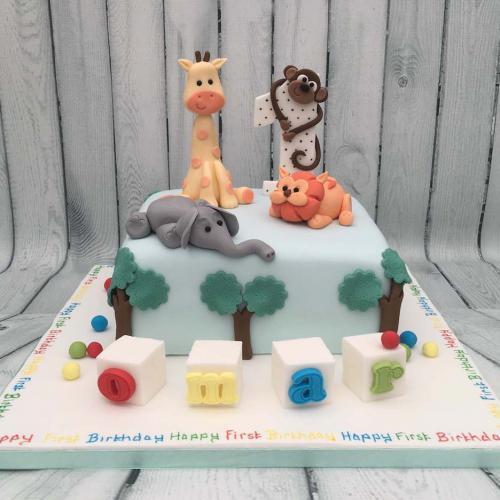1st Birthday Cake Decorated with Animals